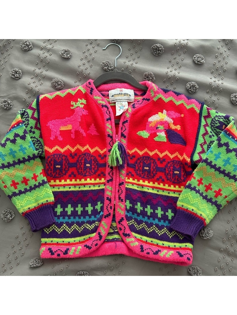 Vintage Obermeyer "Dear Santa" Neon Zip Up Cardigan Sweater Size 6
